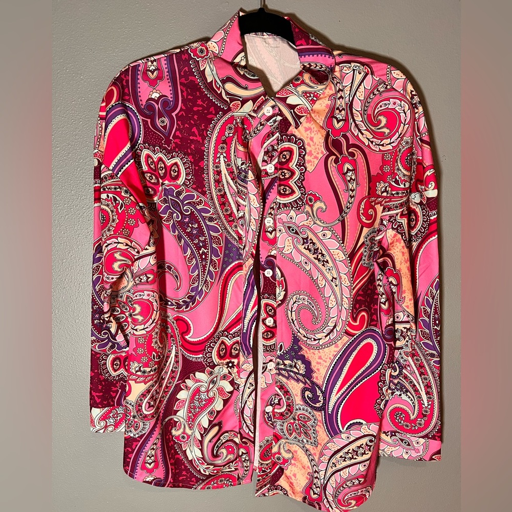 SHEIN Pink Paisley Blouse Sz M